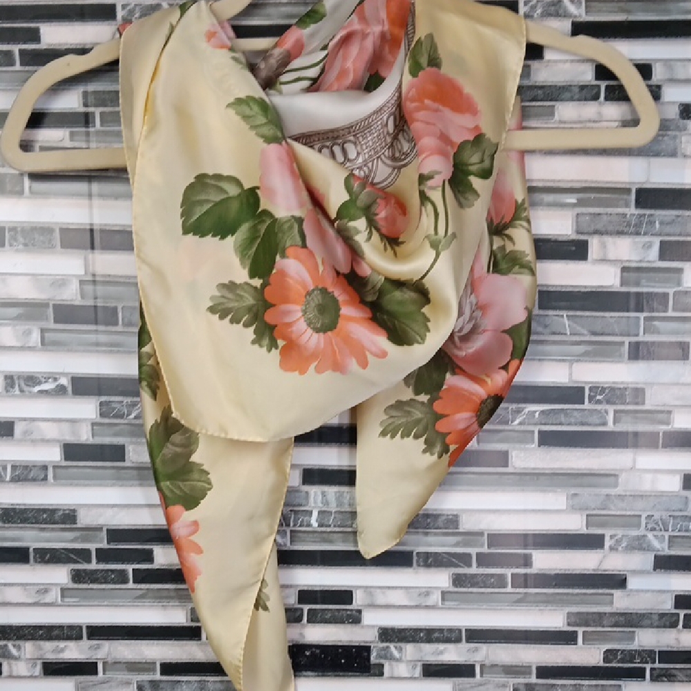 Floral Silk Blend Scarf 34" X 34" Spring Vibes Quite Money